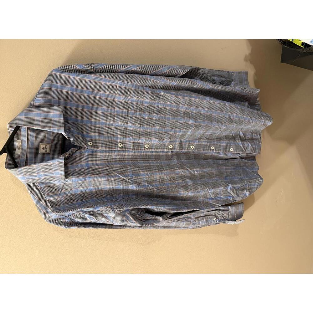 Peter Millar Men's Large Casual Button-Down Shirt Blue Plaid Cotton
